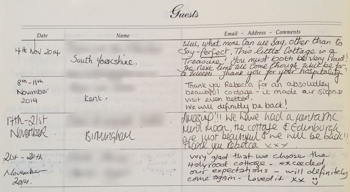 Holyrood Cottage reviews from guestbook page 14